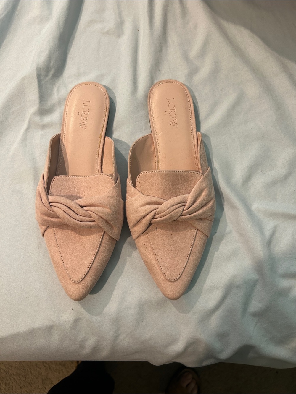 J. Crew Dusty Pink Knotted Suede Pointed Mules